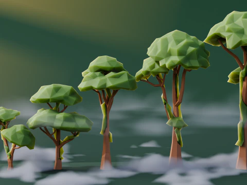 低ポリのジャングルの木 3Dモデル