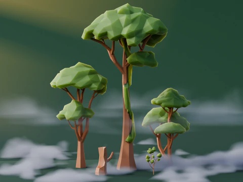 低ポリのジャングルの木 3Dモデル