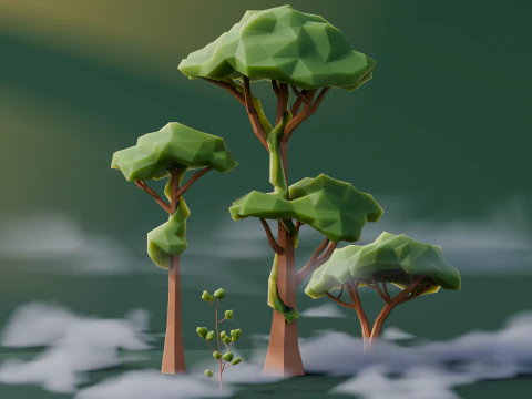 低ポリのジャングルの木 3Dモデル