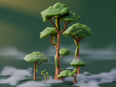 低ポリのジャングルの木 3Dモデル