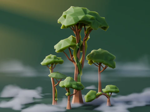 低ポリのジャングルの木 3Dモデル