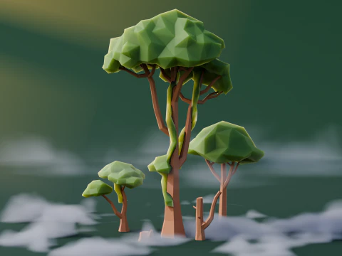 低ポリのジャングルの木 3Dモデル