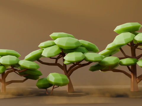 Low Poly Desert Trees 3D Model