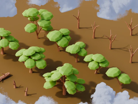 Low Poly Desert Trees 3D Model