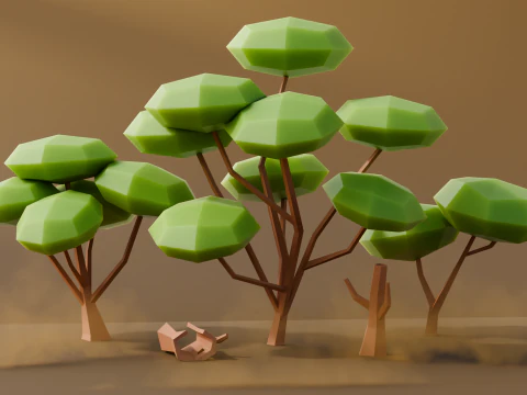 Low Poly Desert Trees 3D Model