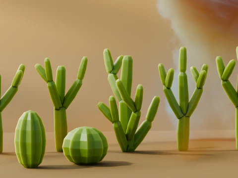 Low Poly Cacti Vol 2 3D Model