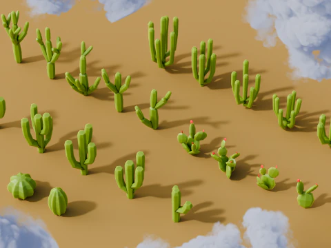 Repack de cactus Low Poly Modèle 3D