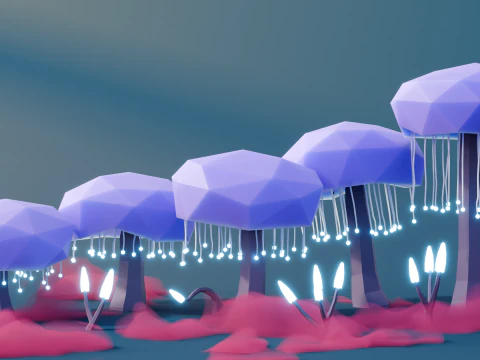Low Poly Fantasy Trees Vol 4 3D Model
