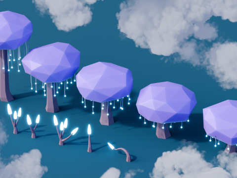 Low Poly Fantasy Trees Vol 4 3D Model