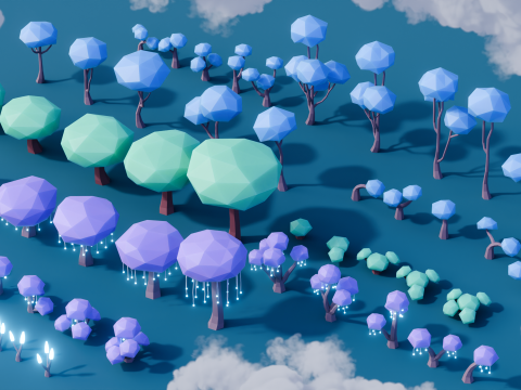 Low Poly Fantasy Trees Repack Modello 3D
