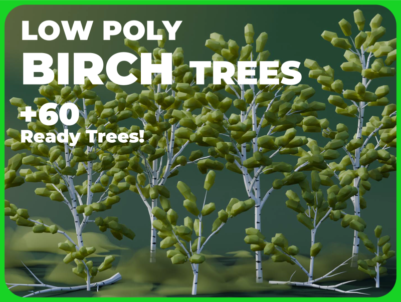 Low Poly Birch Trees 3Dモデル .c4d .max .obj .3ds .fbx .stl .blend