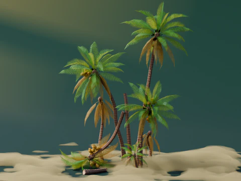 Low Poly Tropical Palms 3D Model