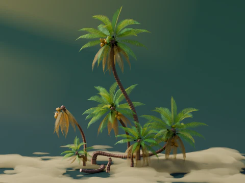 Low Poly Tropical Palms 3D Model