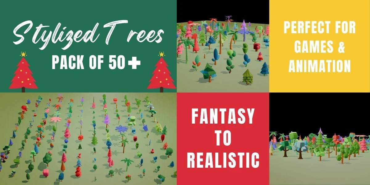 Mega Stylized Low Poly Tree Pack 20 Unique Models for Games 3D Model .c4d .max .obj .3ds .fbx .stl .blend