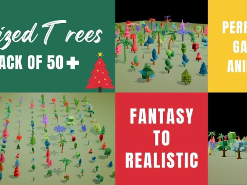 메가 스타일화된 로우 폴리 트리 팩 20 게임용 고유 모델 3D 모델