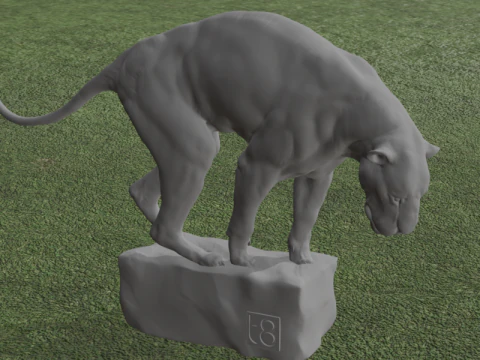 Statua realistica della pantera Scultura dettagliata del predatore su base rocciosa Modello 3D