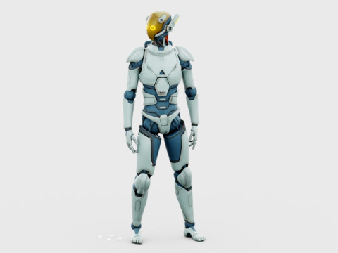 Robot realistico Android completamente attrezzato e animato Modello 3D