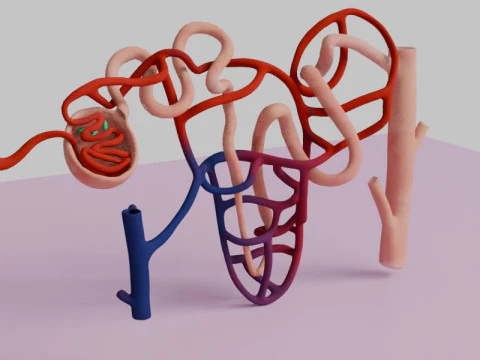 Highly Detailed Human Kidney Nephron 3D Model