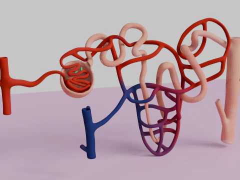 Highly Detailed Human Kidney Nephron 3D Model