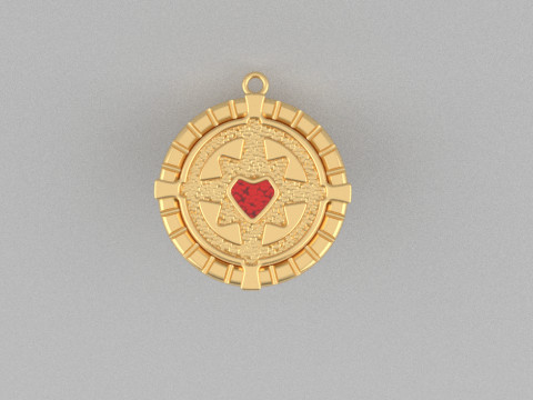 Round Geometric Pendant with Enamel Inlay 3D Print Model