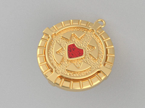Round Geometric Pendant with Enamel Inlay 3D Print Model