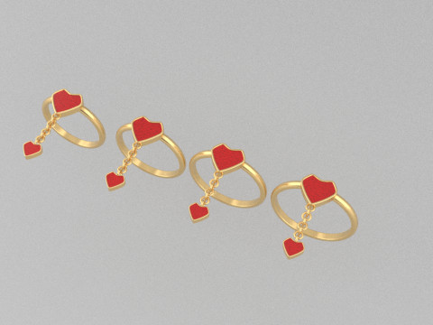 Gold Ring Base with Enamel Shield and Heart Charm Size Options 16mm19mm 3D Print Model