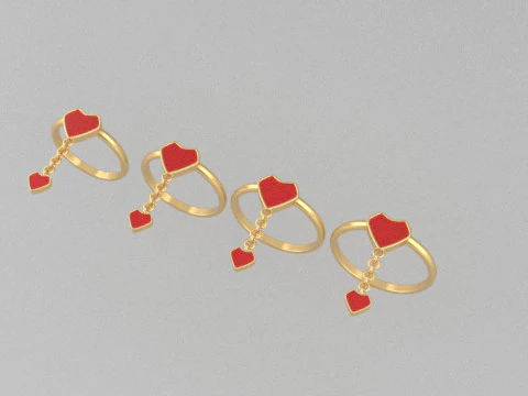 Gold Ring Base with Enamel Shield and Heart Charm Size Options 16mm19mm 3D Print Model