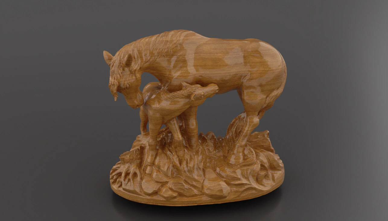 Horse and Foal Artistic Sculpture 3D Print Model .c4d .max .obj .3ds .fbx .stl .blend 