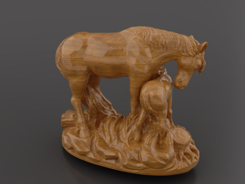 Horse and Foal Artistic Sculpture Model Cetak 3D