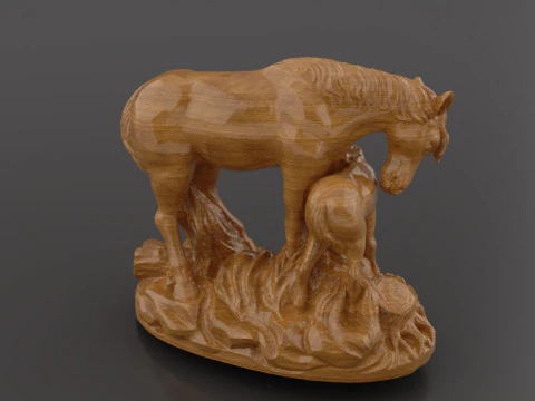 Horse and Foal Artistic Sculpture 3D Print Model