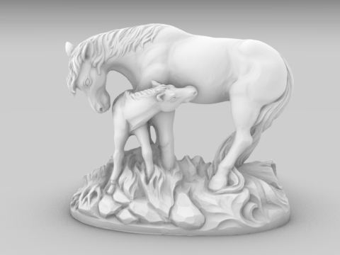 Horse and Foal Artistic Sculpture Model Cetak 3D