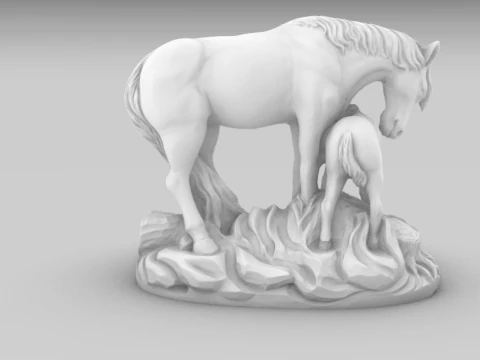 Horse and Foal Artistic Sculpture 3D Print Model