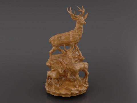 Deer Family Artistic Sculpture 3D 프린트 모델