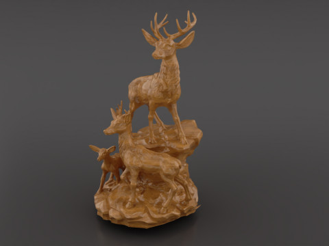 Deer Family Artistic Sculpture 3D 프린트 모델