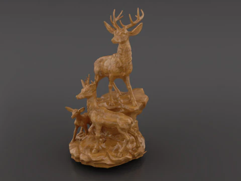 Deer Family Artistic Sculpture 3D Print Model