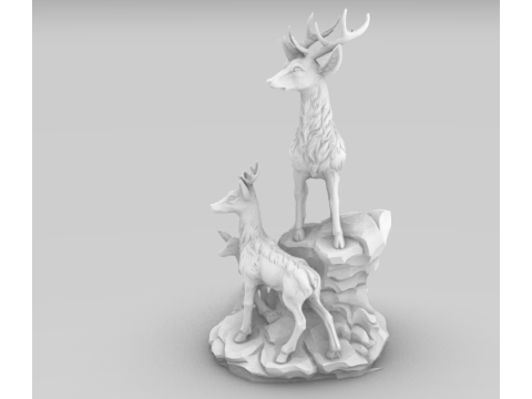 Deer Family Artistic Sculpture 3D 프린트 모델