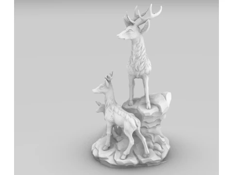 Deer Family Artistic Sculpture 3D Print Model