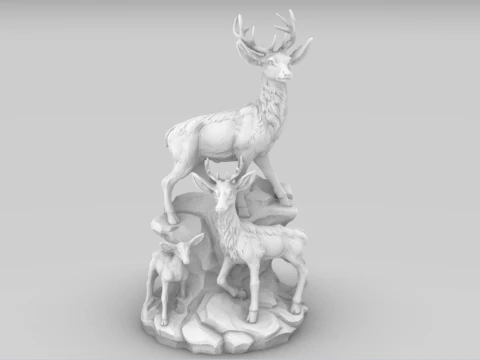 Deer Family Artistic Sculpture 3D Print Model