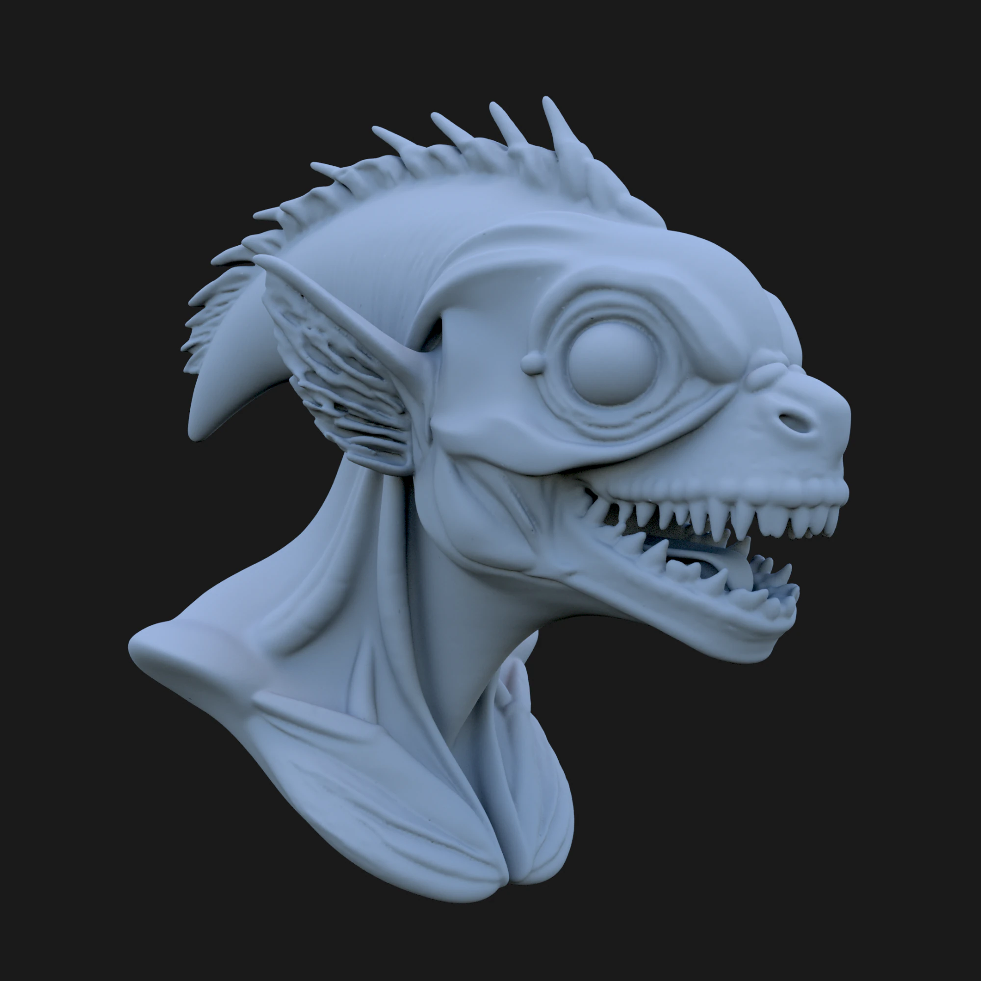 Alien Fish Bust 3D STL Printable - Bust STL 3D Print Model .c4d .max .obj .3ds .fbx .stl .blend