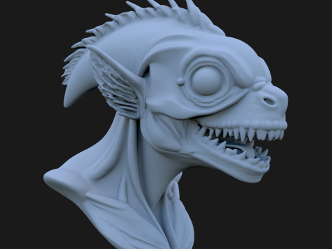 Alien Fish Bust 3D STL Printable - Bust STL 3D Print Model