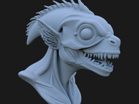 Alien Fish Bust 3D STL Printable - Bust STL 3D Print Model