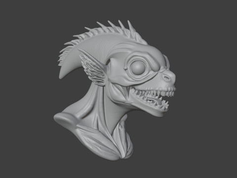 Alien Fish Bust 3D STL Printable - Bust STL 3D प्रिंट मॉडल