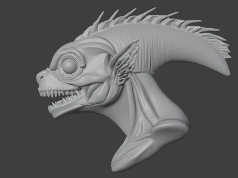 Alien Fish Bust 3D STL Printable - Bust STL 3D Print Model
