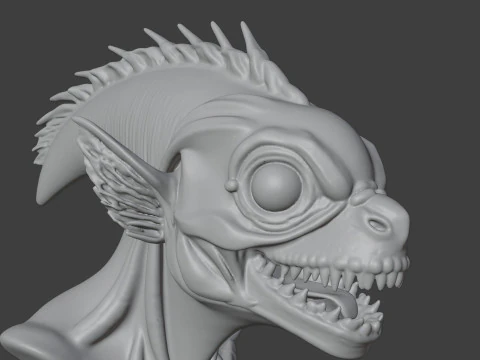 Alien Fish Bust 3D STL Printable - Bust STL 3D Print Model