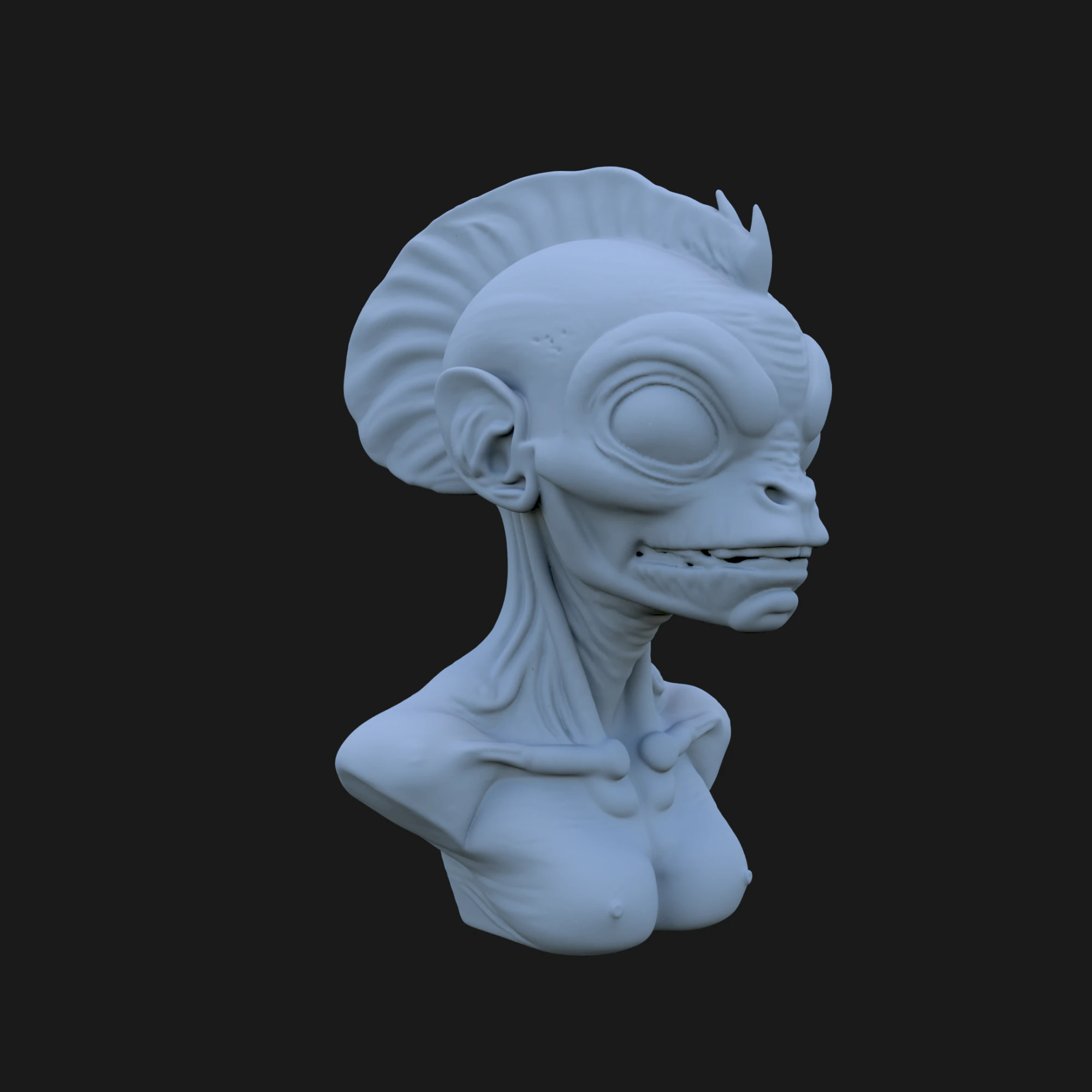 Alien Fish Head Bust 3D STL Printable - STL 3D Print Model .c4d .max .obj .3ds .fbx .stl .blend