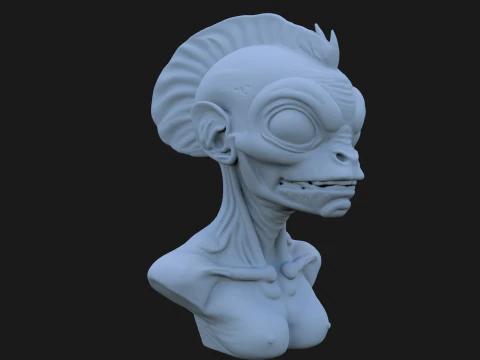 Alien Fish Head Bust 3D STL Printable - STL 3D Print Model