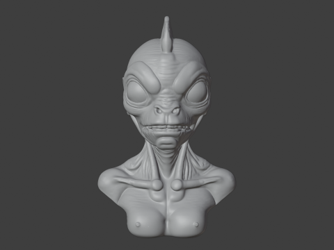 Alien Fish Head Bust 3D STL Printable - STL 3Dプリントモデル
