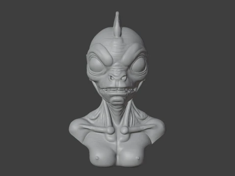 Alien Fish Head Bust 3D STL Printable - STL 3D Print Model