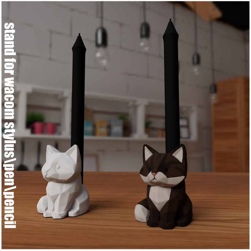 Cat Pen-Stylus Holder 3D-printmodel .c4d .max .obj .3ds .fbx .stl .blend 