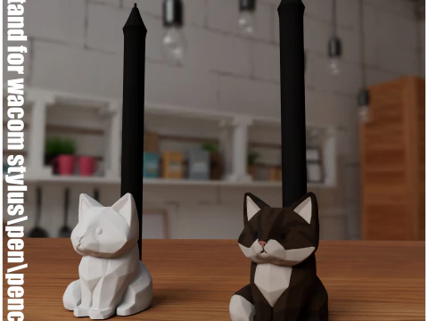 猫ペンスタイラスホルダー 3Dプリントモデル